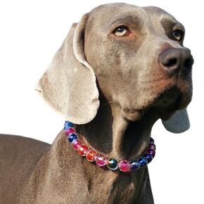 Adjustable Dog Necklace with Elegant Sparkling Colorful Crystal Pearl Beads,Perfect for Parties,Birthdays,Soft and Comfortable, Handmade (18 inches - 20 inches)