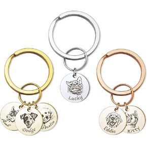 Anavia Personalized Pet Portrait Keychain, Customized Pet Photo Handmade Engraved Cat Dog Memorial Keepsake Sympathy Gifts