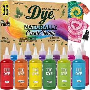 Jim&Gloria Tie Dye Kit for Kids & Adults 36 Tiedye Powder 12 Larger Bottles Fabric Dyes for Clothing Permanent with Soda Ash for Tie Dye Kits for Large Groups Paint Party Summer Activities DIY Crafts