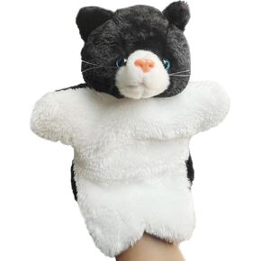 Cat Hand Puppets Kitten Plush Animal Toys Dolls for Kids Imaginative Pretend Play Storytelling Black&White