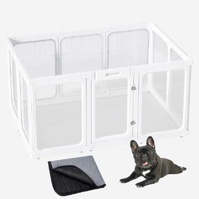 Acrylic Dog Playpen Indoor,Easy Assembe Clear Dog Play Pen with Door,Sturdy&Easy Cleaning Plastic Transparent Pet Fence,Preferable for Puppy Kitty Rabbit Ferret,10PCS,23.6" H