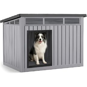 DRATO Dog House for Both Indoor and Outdoor with Weatherproof Roof Removable Floors for Medium to Large Dogs Interior Space (Gray, Medium(32.2 * 25.12 * 24.13''))