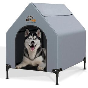Outdoor Dog House with Elevated Bed, Weatherproof Canopy, Breathable Mesh Fabric with Windows – Ideal Shelter for Breeds