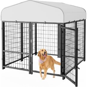 SINO LUBAN Outdoor Dog Kennel Outside with Small Door- 4x4x4.5 Large Dog Kennels with Roof for Small Dogs Breed -Run Cage Enclosure Pens Outside Yard (Can Connect Your Dog House)