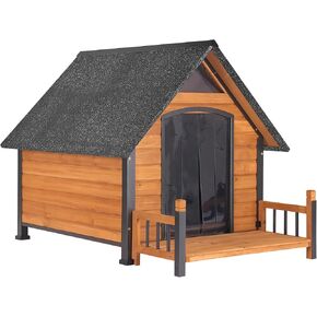 Aivituvin Dog House Outdoor Weatherproof Chew Proof Large Dog Kennel with Metal Frame for Small Medium Large Dogs, 50.9" D x 37.4" W x 37.2" H