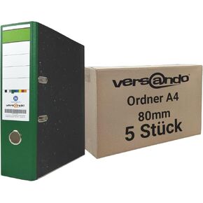 5 x Wide Folder DIN A4 Spine 8 cm Lever Arch File Ring Binder - Blue Angel Certified - Green