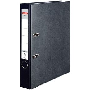 Herlitz® Q.file Folder | Spine 5 cm | PP Film | Office Organiser for A4 Documents | Change Label | Lever Mechanism with Print Strip | Holds 350 Sheets | Black
