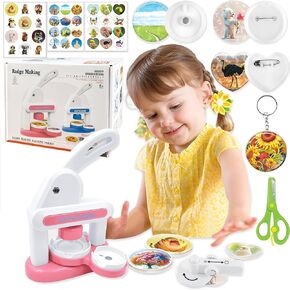 BAORUYAO 3in1 Badge Maker Machine for Kids,Capable of Making Fridge Magnets Keychains Brooches Badges with Picture Cutters and Children's Scissors.86pcs Set of DIY Arts & Crafts Gifts for Kids(Blue)