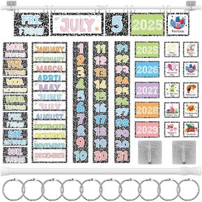 65 Pcs Composition Colorful Calendar Bulletin Board Set Pastel Holiday Festival Rainbow Flip Calendar with Adjustable Holder for Back to School Classroom Home Student Decoration Supplies