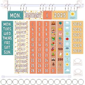 102pcs Flip Calendar for Classroom Decor – Pencil-Shaped Bulletin Board Set with Hanging Rod, Date, Birthday Card for Teacher Organization, back to school