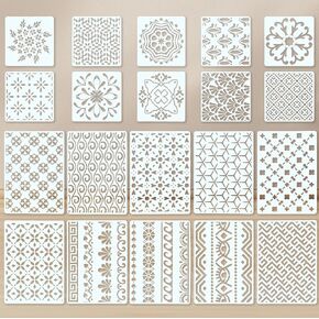 20pcs Plastic Sashiko Stencil Kit, 2 Sizes & 20 Styles Drawing Line Hand Quilting Stencils Washable Embroidery Geometric Pattern Stabilizers Reusable Sashiko Template for Sewing Embroidery Supplies