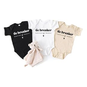 Personalized Tie Breaker 3rd Baby Coming soon Bodysuit, Pregnancy announcement to husband, grandma, grandpa, parents