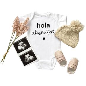 Hello Grandma Hello Grandpa in Spanish Hola Abuelitos coming soon Baby Coming soon Bodysuit, Pregnancy announcement to husband, grandma, grandpa, parents handmade