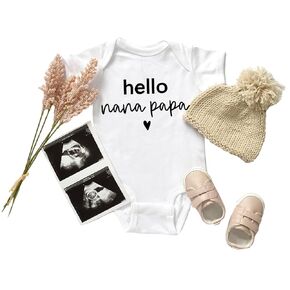 Hello nana papa Hello Grandma Personalization baby coming soon Bodysuit, Pregnancy announcement to husband, grandma, grandpa, parents handmade