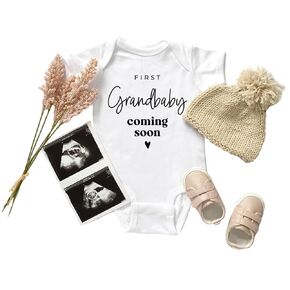 First Grandbaby coming soon Baby Coming soon Bodysuit, Pregnancy announcement to husband, grandma, grandpa, parents handmade