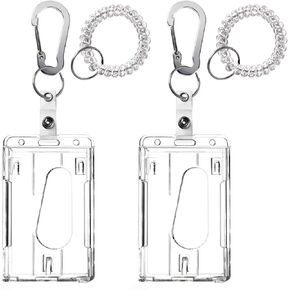 Wrist Card Holder Cruise Lanyard,Wrist Coil ID Badge Holder with Multitool Aluminum Carabiner Clip,Stretchable Spiral Wristband Key Ring,for Lanyard Outdoor Camping Cruise Ship (Clear Vertical，PC)