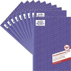Avery Zweckform 1773-10 Hour Proof (A4, self-Copying, Tested by Legal Experts, for Germany and Austria for Complete Working time Recording, 2 x 40 Sheets), Pack of 10, White/Yellow, Blue