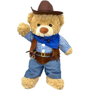 Cuddly Teddy Bear Cowboy Outfit Plush Toy - Fits Most 14"-18" Soft Toys Adorable & Daily Causal Farmer Costume Plushie Stuffed Animal, Ideal Gift for Toddler