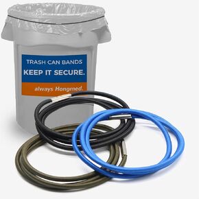 Trash Can Bands Set of 3, Fits 32 to 55 Gallon Cans, Large Elastic Rubber Bands for Kitchen/Office/Garage, Secure Garbage Bags(Black/Blue/Green)