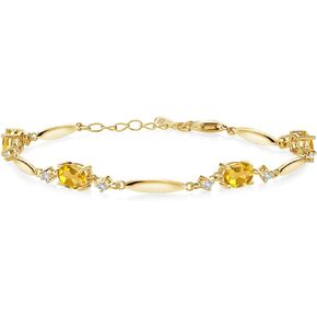 Gem Stone King 3.32 Ct Yellow Citrine White Created Sapphire 18K Yellow Gold Plated Silver Bracelet For Women 6 Inch + 1 Inch Extender