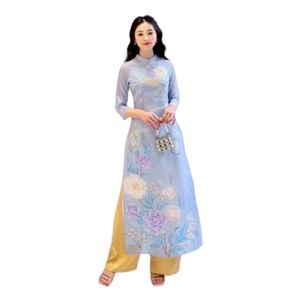 C6 Ao dai Vietnam Vietnamese Traditional Ao Dai For Women, Ao Dai For Women, Vietnamese Dress For Women, Ao Dai Dress For Women Blue ao dai (5XL)