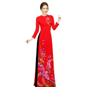 E1 3D printed Red Hoa Mai Ao dai Vietnam Vietnamese Traditional Ao Dai For Women, Ao Dai For Women, Vietnamese Dress For Women, Ao Dai Dress For Women ao dai Tet Lunar New Year (L)