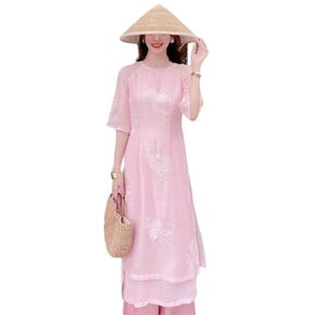 I1 Pink Modern Chrysanthemum Ao dai Vietnam No pants Vietnamese Traditional Ao Dai For Women, Ao Dai For Women, Vietnamese Dress For Women, Ao Dai For Women ao dai Tet Lunar New Year (S)