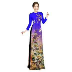 B35 3D printed flowers Ao dai Vietnam Vietnamese Traditional Ao Dai For Women, Vietnamese Dress For Women, Ao Dai Dress For Women ao dai Tet Lunar New Year (4XL, Blue)
