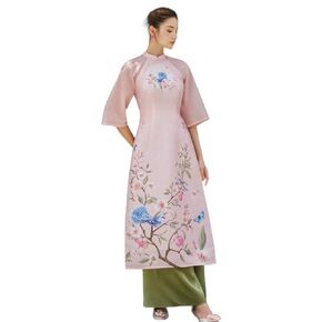 H9 Pink Flowers Ao dai with flowers Vietnam Vietnamese Traditional Ao Dai For Women, Ao Dai For Women, Vietnamese Dress For Women, Ao Dai Dress For Women ao dai Tet Lunar New Year (4XL)