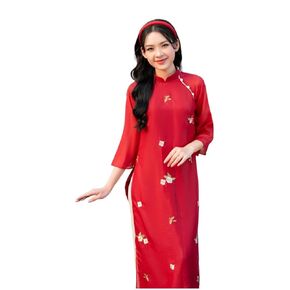 I6 Red Modern Loose Ao dai Vietnam No pants Vietnamese Traditional Ao Dai For Women, Ao Dai For Women, Vietnamese Dress For Women, Ao Dai Dress For Women ao dai Tet Lunar New Year (5XL)