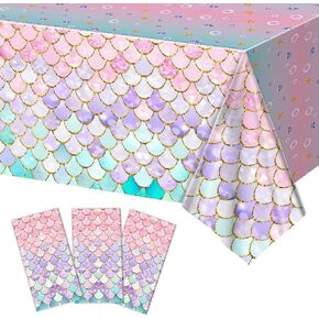 Mermaid Tablecloths 3 Pack Disposable Plastic Birthday Party Favors (Fish Scale)