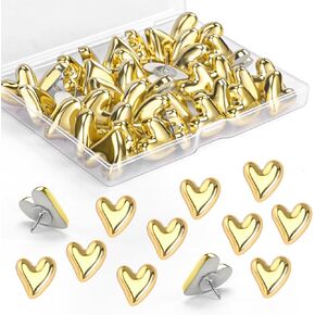 36 Pieces Cute Heart Push Pins, Gold Thumb Tacks, Decorative Gold Push Pins for Bulletin Board, Cork Board, Wall, Office or Home