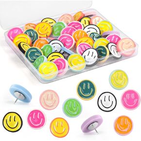 30 Pieces Smiley Cute Push Pins,10Colors Cute Thumb Tacks, Decorative Push Pins for Bulletin Board, Corkboard, Cubicle Wall Accessories
