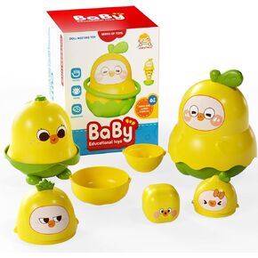 Nesting Dolls for Toddlers 1-3 Cute Fruit Animal Stacking Toy Cups Interactive Sensory Sorting Game Fun Birthday Gifts for Boys and Girls 18 Months+ (Yellow)