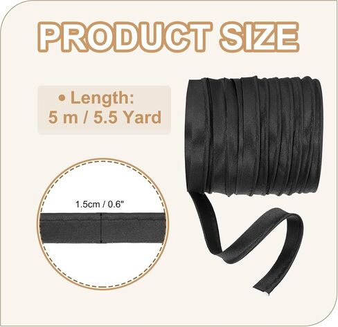 YELARXI Maxi Piping Bias Tape, 5 Yards Piping Trim with Cord Satin Binding Lip Cord Trim Fit for Sewing Garment Webbing Trimming Crafts Decorating - (Black) in Saudi Arabia