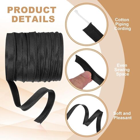 YELARXI Maxi Piping Bias Tape, 5 Yards Piping Trim with Cord Satin Binding Lip Cord Trim Fit for Sewing Garment Webbing Trimming Crafts Decorating - (Black) in Saudi Arabia