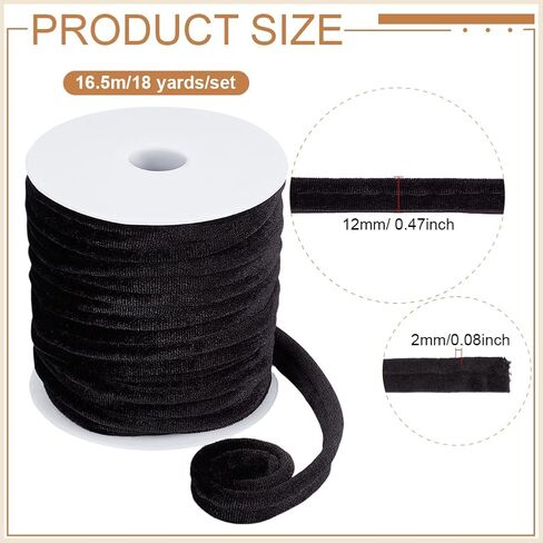 BENECREAT 18Yards Black Velvet Piping Bias Tape, 0.47inch Wide Lip Cord Trim Piping Trim with Welting Cord for Sewing Clothing Upholstery Trimming in Kuwait