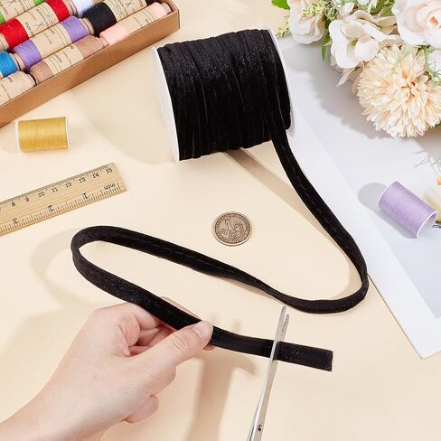 BENECREAT 18Yards Black Velvet Piping Bias Tape, 0.47inch Wide Lip Cord Trim Piping Trim with Welting Cord for Sewing Clothing Upholstery Trimming in Kuwait