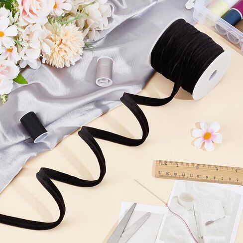 BENECREAT 18Yards Black Velvet Piping Bias Tape, 0.47inch Wide Lip Cord Trim Piping Trim with Welting Cord for Sewing Clothing Upholstery Trimming in Kuwait