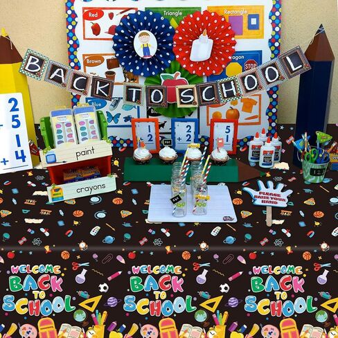 3 PCS Back to School Tablecloth 108x54 inches, Waterproof Welcome Back to School Table Cover for First Day of School Decorations in Classroom or Outdoor for Kindergarten and Primary School Students in Saudi Arabia