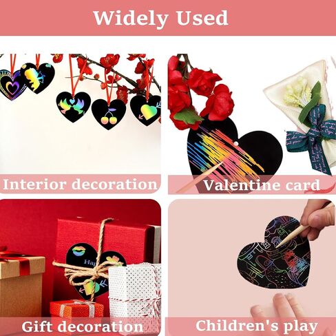 Naturahand 50 Rainbow Scratch Paper with 10 Wooden Scratch Sticks and 50 Red String, Heart Shaped Scratch Off Cards for Valentine DIY Decorations and Art Party Favors(H-1) in Saudi Arabia