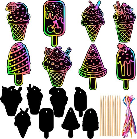 48PCS Ice Cream Scratch Cards,Magic Rainbow Summer Sweet Dessert Scratch Off Cards, Fun DIY Activity for Kids, Birthday Party Favors, School Crafts, Hanging Ornaments Supplies in Saudi Arabia