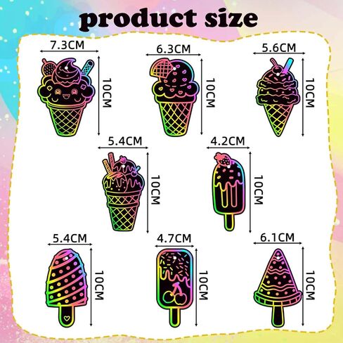 48PCS Ice Cream Scratch Cards,Magic Rainbow Summer Sweet Dessert Scratch Off Cards, Fun DIY Activity for Kids, Birthday Party Favors, School Crafts, Hanging Ornaments Supplies in Saudi Arabia