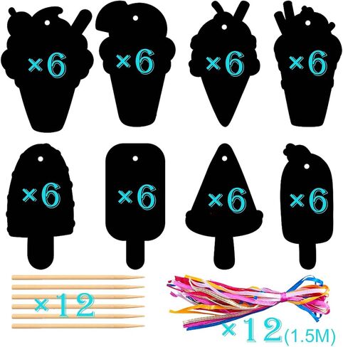 48PCS Ice Cream Scratch Cards,Magic Rainbow Summer Sweet Dessert Scratch Off Cards, Fun DIY Activity for Kids, Birthday Party Favors, School Crafts, Hanging Ornaments Supplies in Saudi Arabia