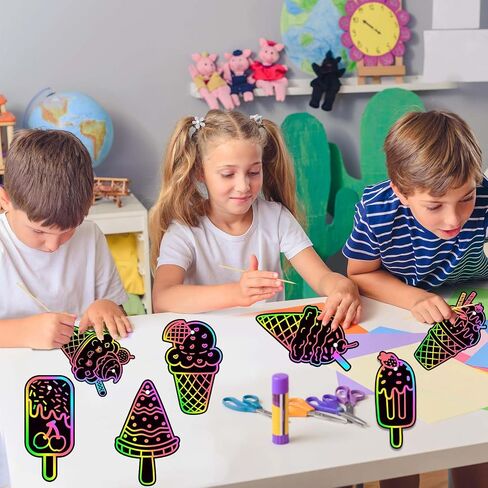 48PCS Ice Cream Scratch Cards,Magic Rainbow Summer Sweet Dessert Scratch Off Cards, Fun DIY Activity for Kids, Birthday Party Favors, School Crafts, Hanging Ornaments Supplies in Saudi Arabia