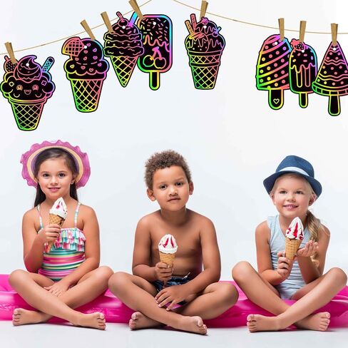 48PCS Ice Cream Scratch Cards,Magic Rainbow Summer Sweet Dessert Scratch Off Cards, Fun DIY Activity for Kids, Birthday Party Favors, School Crafts, Hanging Ornaments Supplies in Saudi Arabia