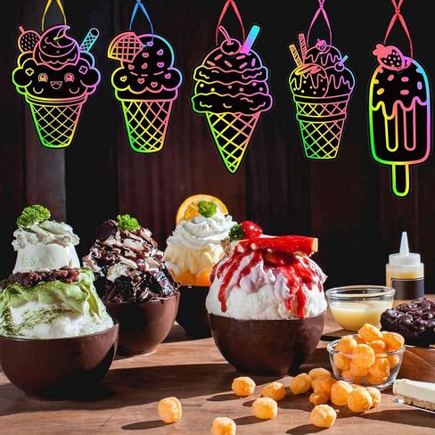 48PCS Ice Cream Scratch Cards,Magic Rainbow Summer Sweet Dessert Scratch Off Cards, Fun DIY Activity for Kids, Birthday Party Favors, School Crafts, Hanging Ornaments Supplies in Saudi Arabia