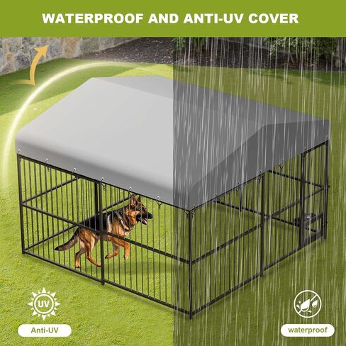 10x10x6FT Large Dog Kennel Outside Dog Playpen Outdoor Dog Enclosures with UV-Resistant Waterproof Roof Covered Dog House Outdoor,Lock,for Medium and Large Dogs,Easy Assembly in Saudi Arabia