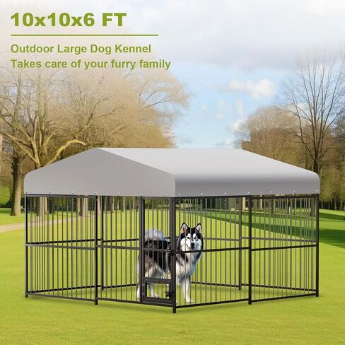 10x10x6FT Large Dog Kennel Outside Dog Playpen Outdoor Dog Enclosures with UV-Resistant Waterproof Roof Covered Dog House Outdoor,Lock,for Medium and Large Dogs,Easy Assembly in Saudi Arabia