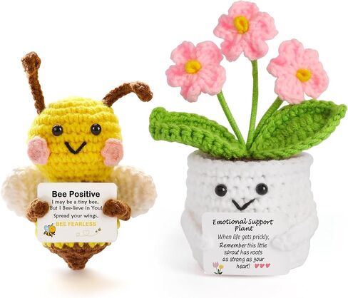 Emotional Support Crochet Flowers and Cute Positive Crochet Animals Bee Handmade Plush Gifts with Encouragement Card for Women Sister Friend Home Office Desk Car Decor in Saudi Arabia
